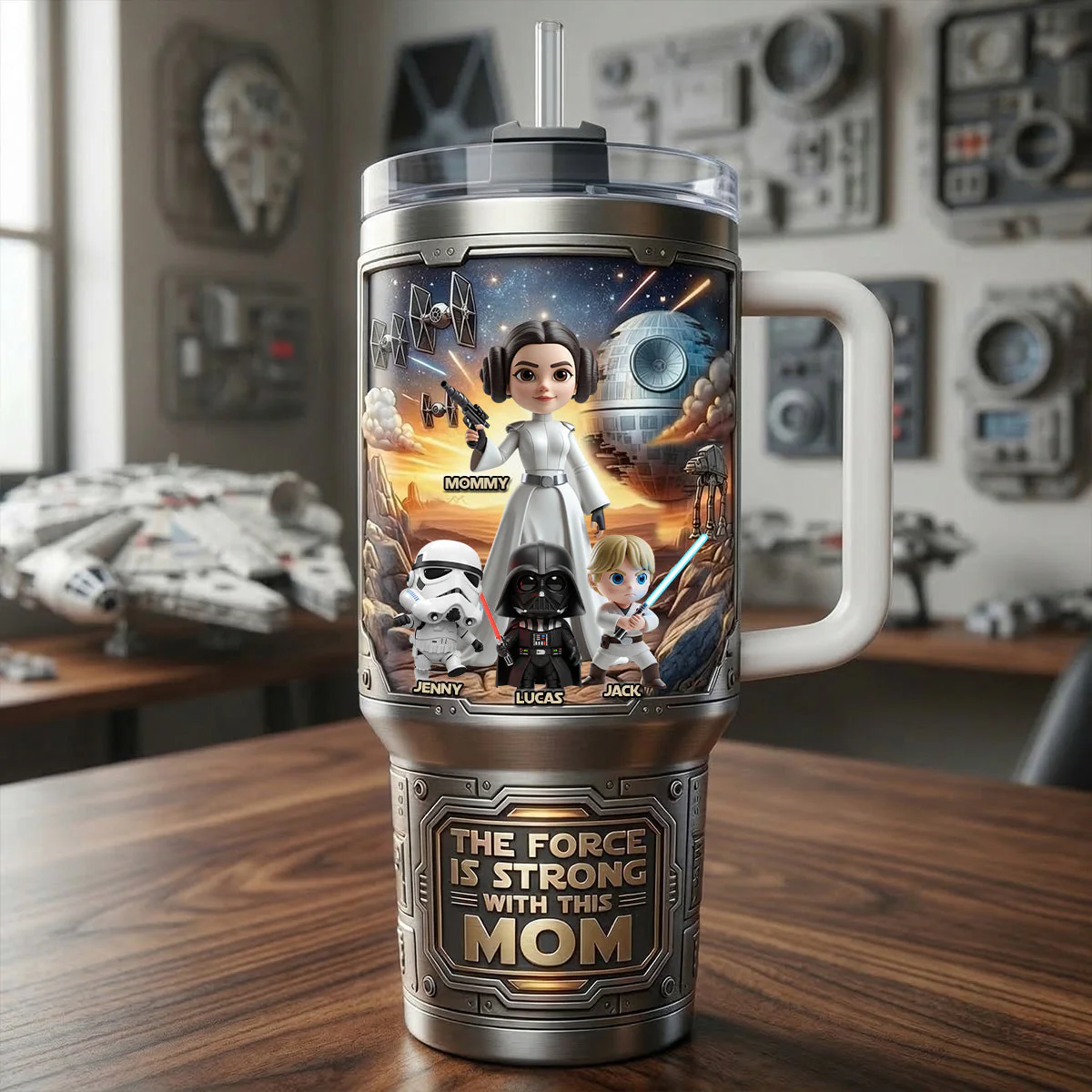 Stwa Galaxy Star Strong With Best Mom - Personalized Tumbler Cup With Handle - Gift For Mom, Movie Fans NL122 - Image 2