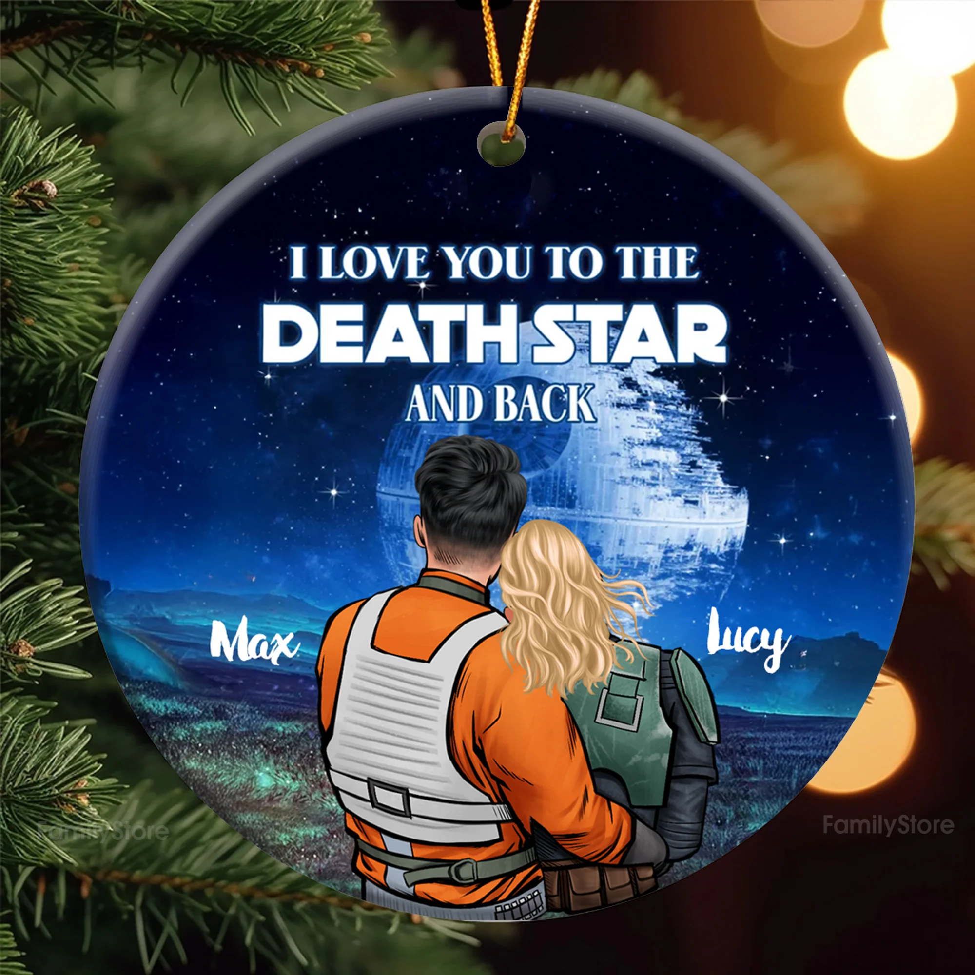 Stwa I Love You To Death Star - Personalized Ceramic Ornament - Gift For Couples, Christmas TD118 CU5081106