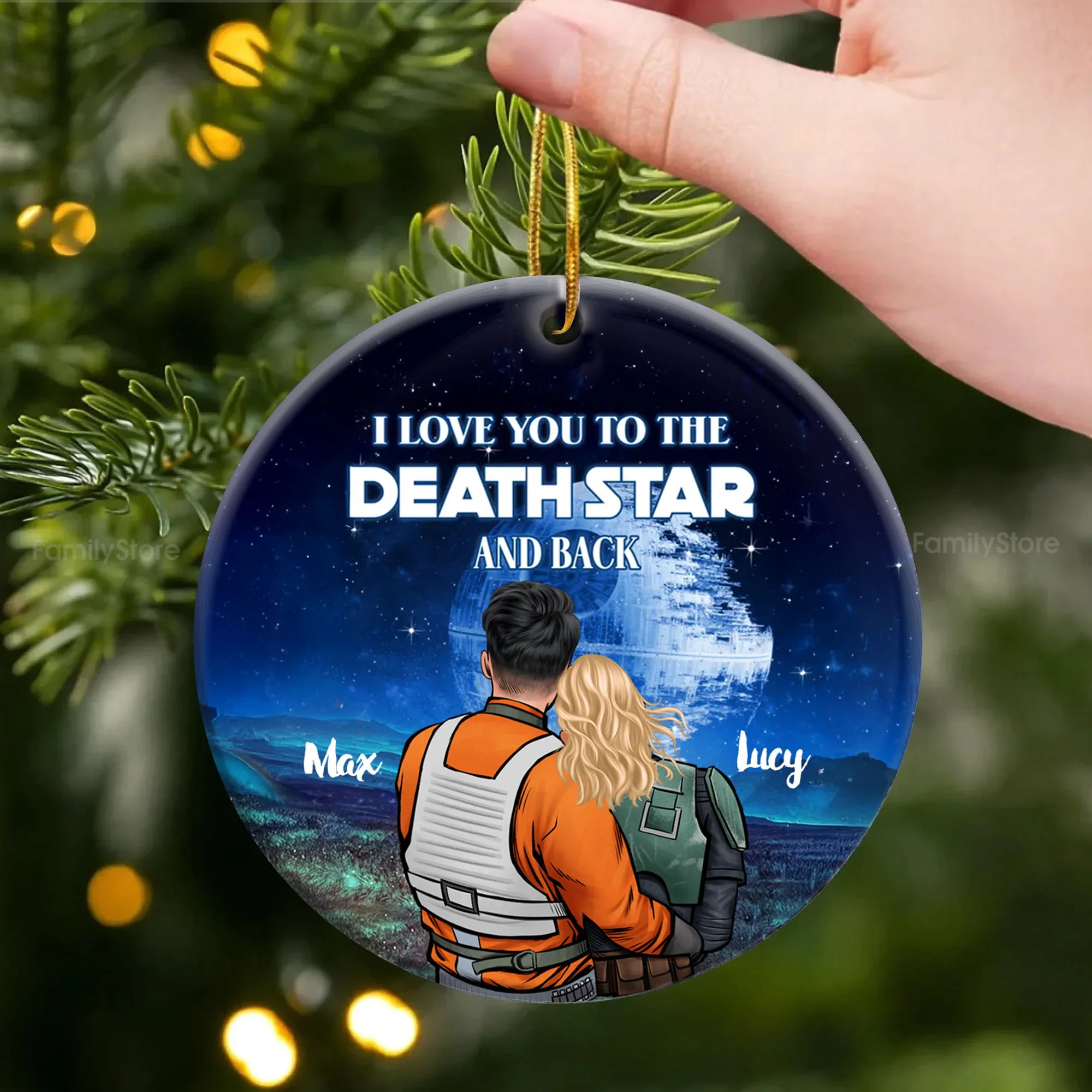 Stwa I Love You To Death Star - Personalized Ceramic Ornament - Gift For Couples, Christmas TD118 CU5081106 - Image 2