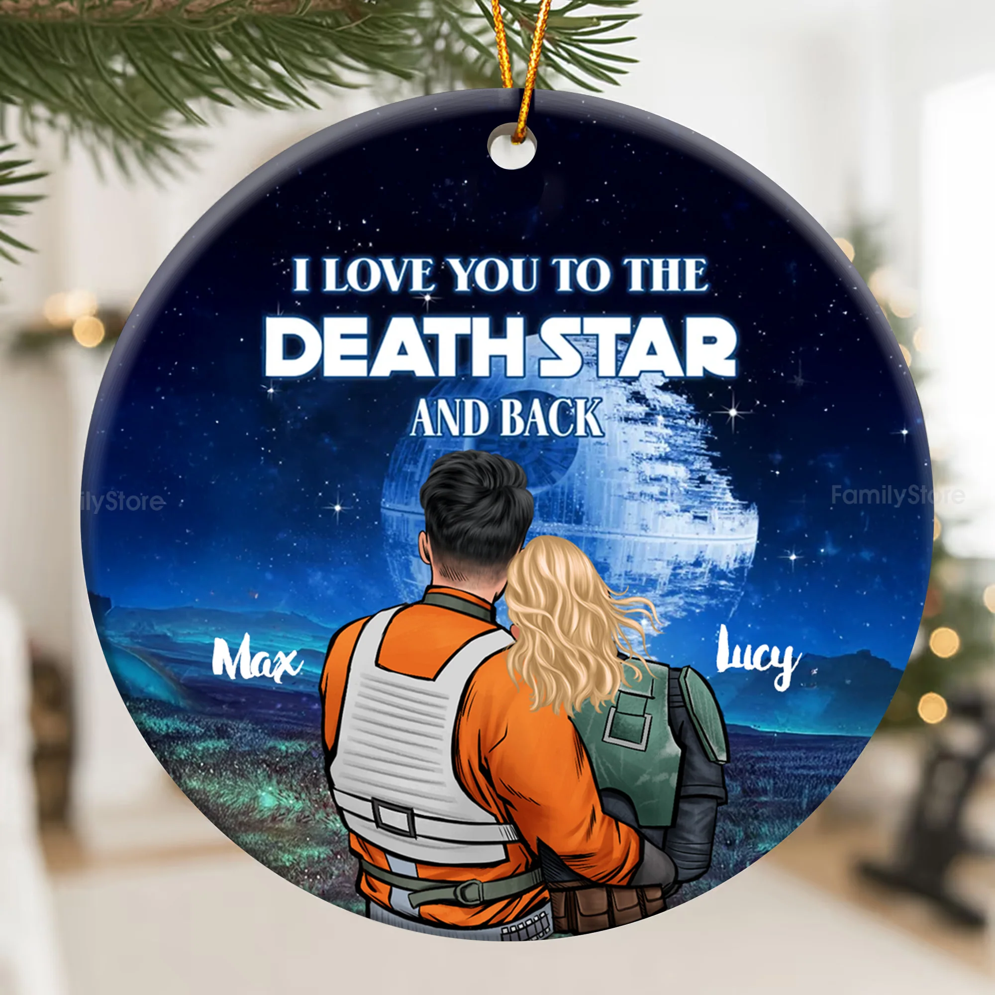 Stwa I Love You To Death Star - Personalized Ceramic Ornament - Gift For Couples, Christmas TD118 CU5081106 - Image 3