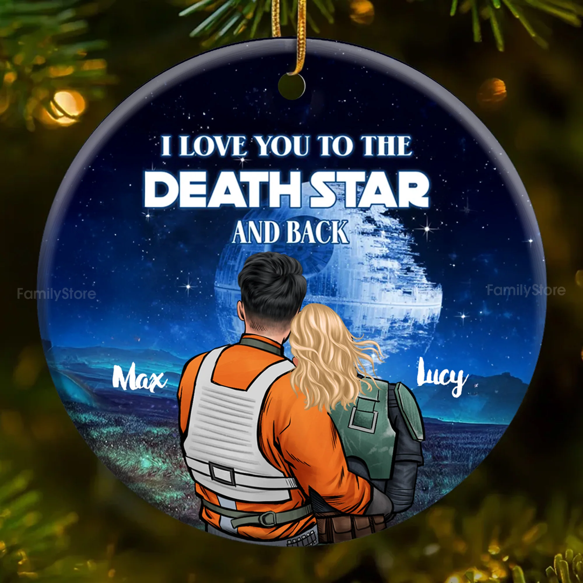 Stwa I Love You To Death Star - Personalized Ceramic Ornament - Gift For Couples, Christmas TD118 CU5081106 - Image 4