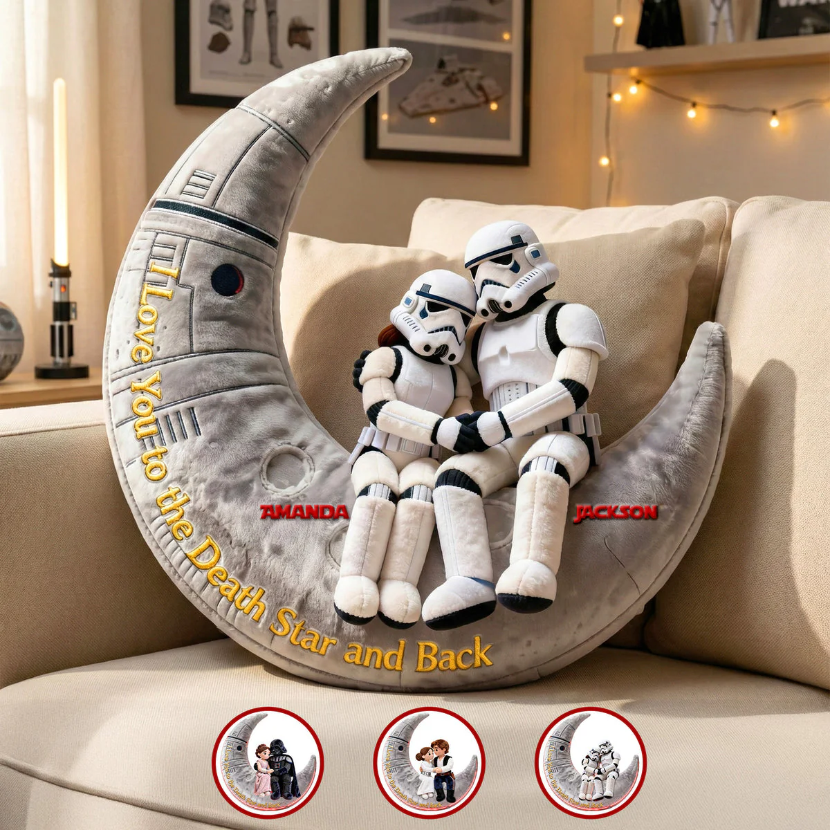 Stwa I Love You To The Death Star And Back - Personalized Custom Shaped Pillow - Gift For Couples NL122 - Image 2