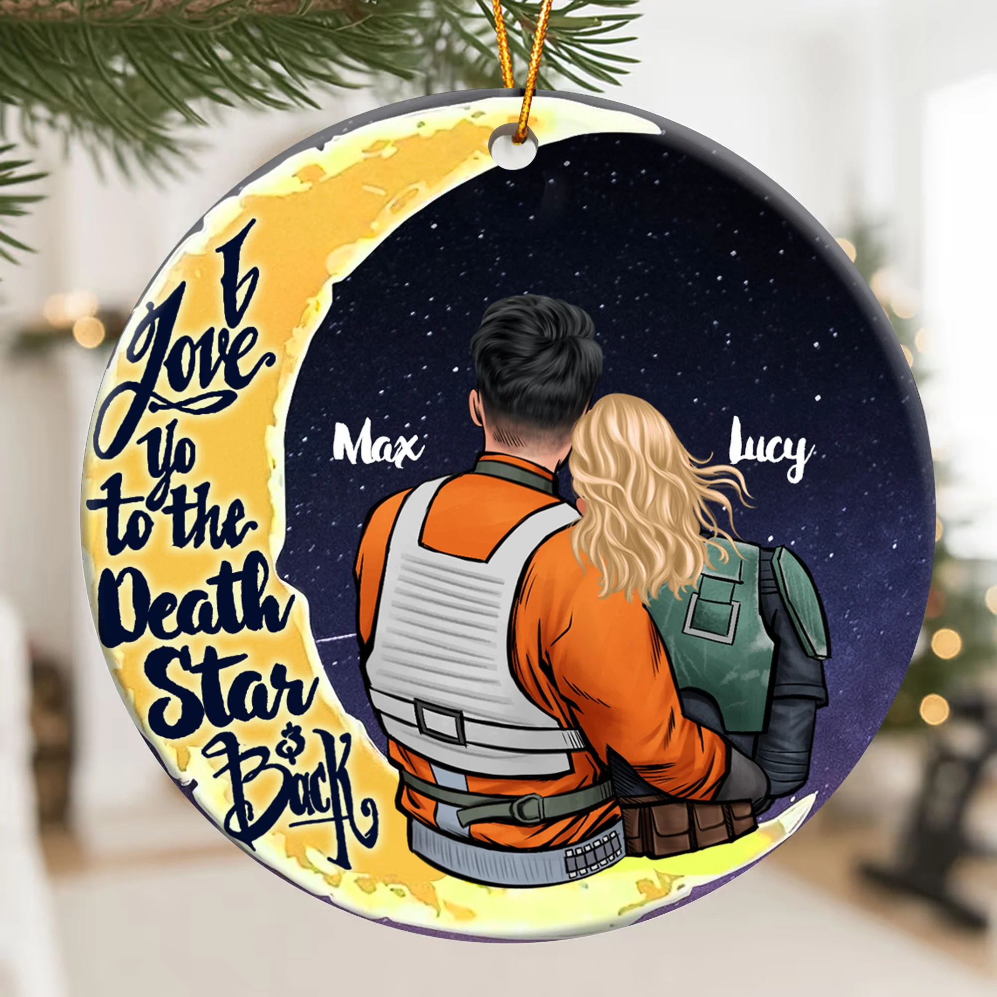 Stwa I Love You To The Death Star - Personalized Ceramic Ornament - Gift For Couples, Christmas Ver01 TD118 - Image 3