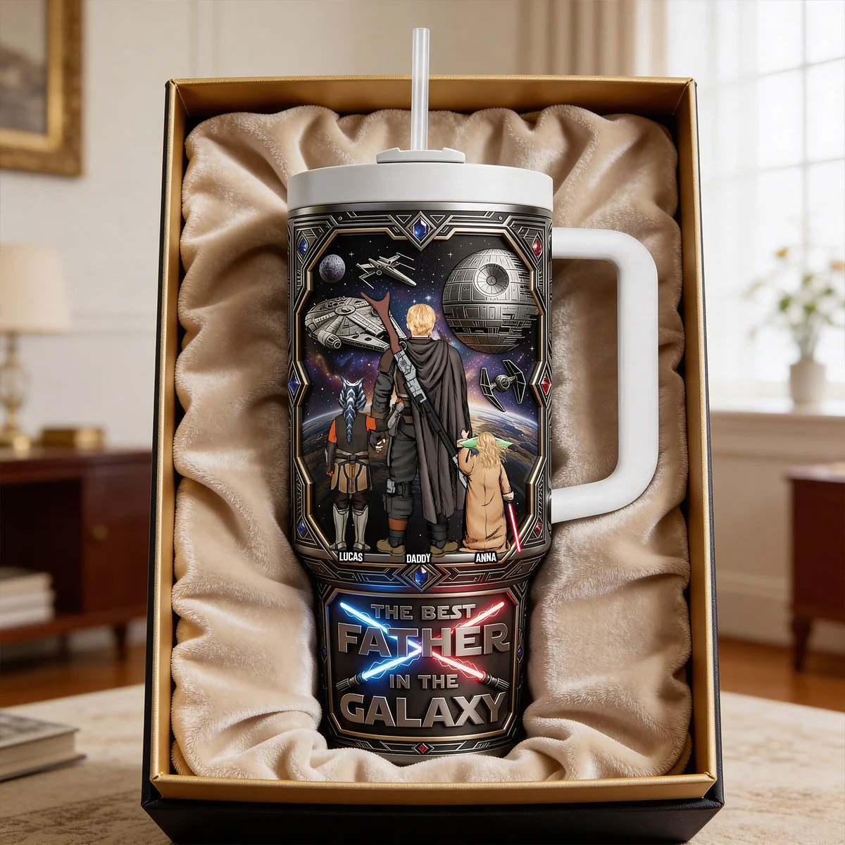 Stwa The Best Father In The Galaxy - Personalized Tumbler Cup With Straw - Gift For Dad, Father's Day | CL08 HH01