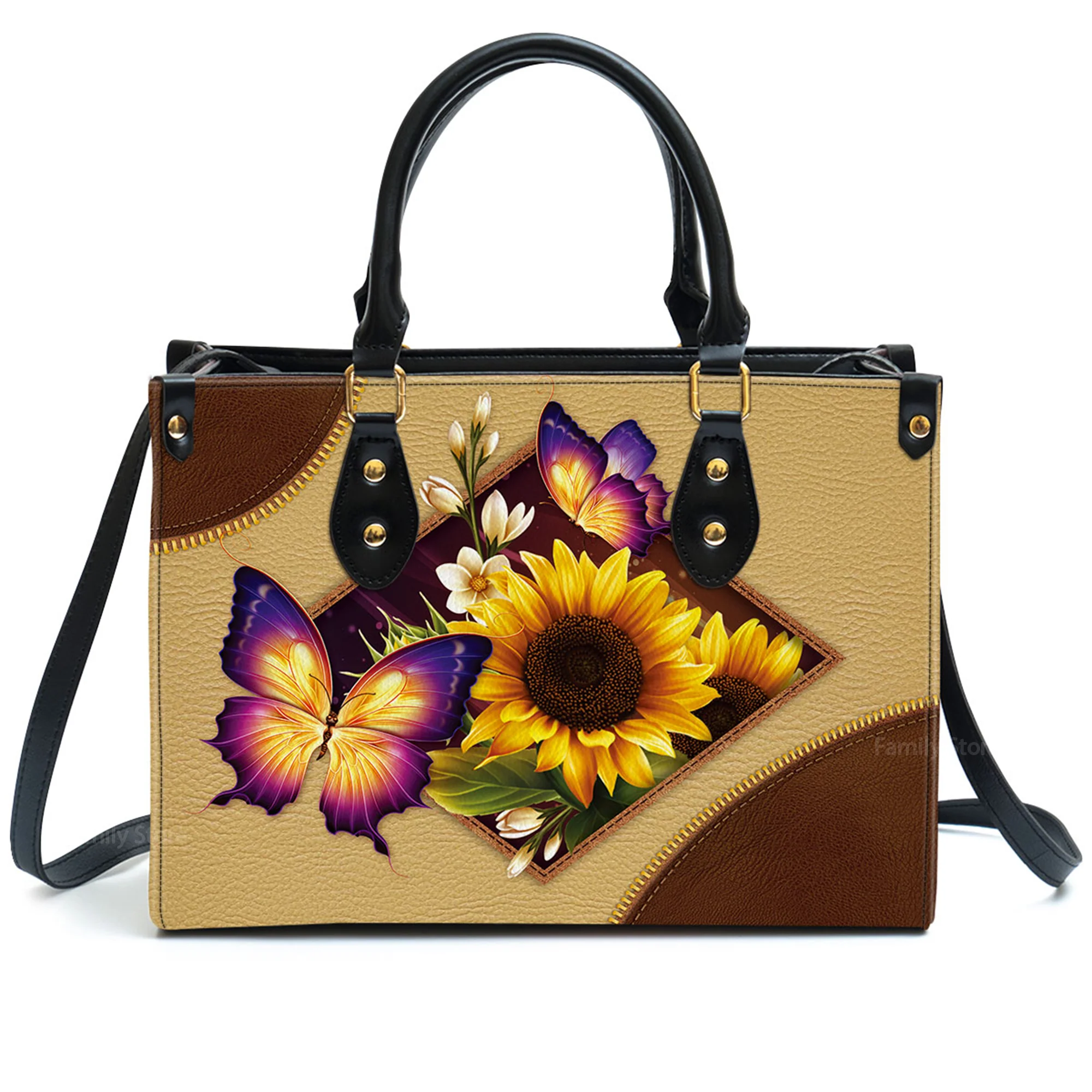 Sunflower And Butterfly - Scripture Gifts For Women Of God - Personalized Leather Handbag With Handle - AT4081410 - Image 2