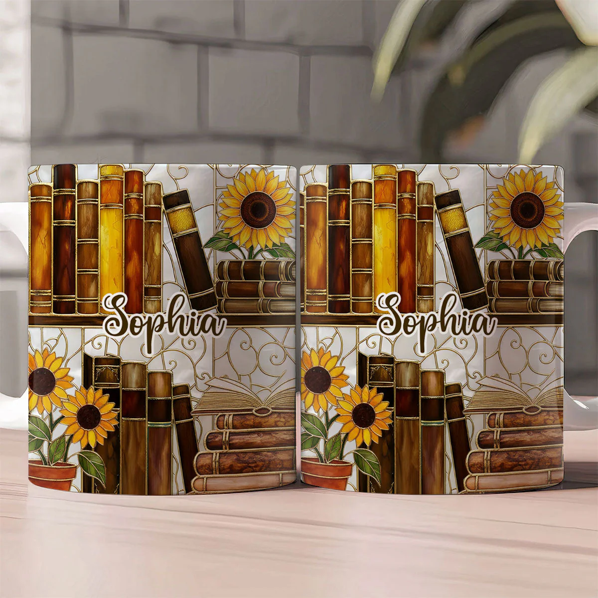 Sunflower Bookish Dream - Personalized White Edge-to-Edge Mug - Gift For Book Lovers, Readers, Women HN02 - Image 3