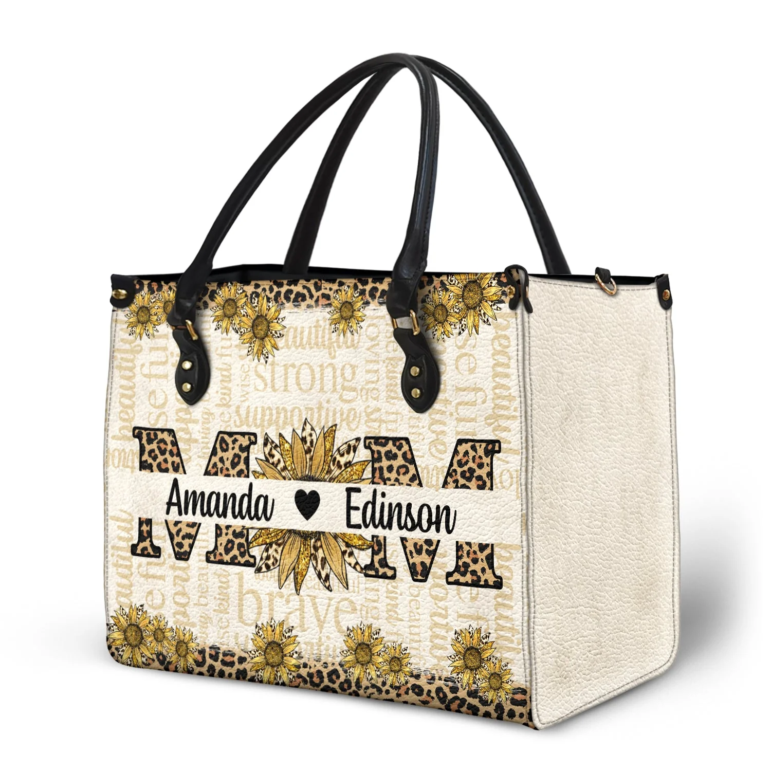 Sunflower Brave Strong And Positive Mom  - Personalized Leather Bag - Gift For Wife, Mother, Grandma, Grandmother, Mother's Day | NA94 - Image 2