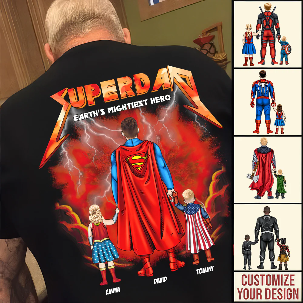 Super Dad Earth's Mightiest Hero - Personalized Shirt - Gift for Dad, Grandpa, Husband | CL02 NH96 - Image 3