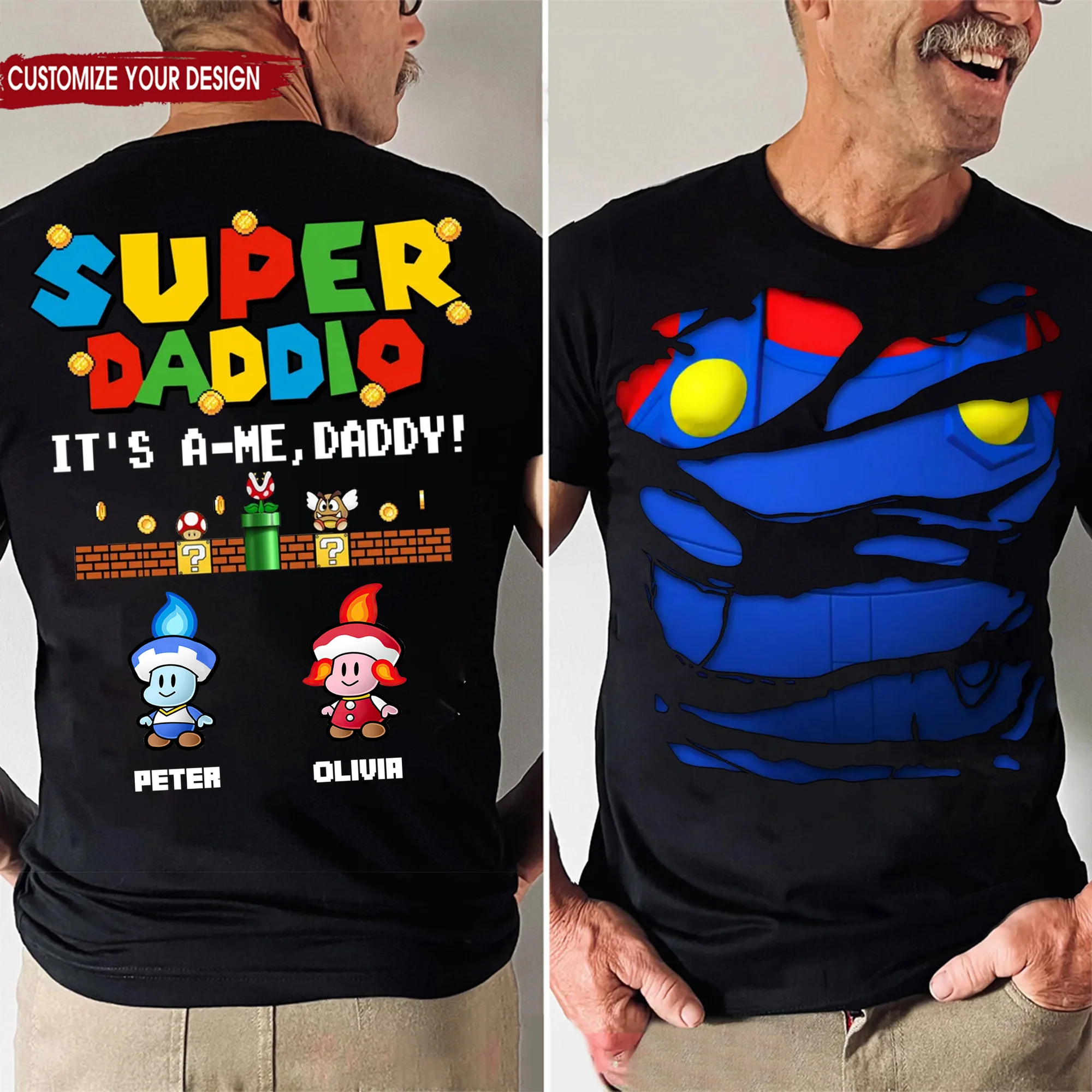 Super Daddio Mario It's Me Dad - Gift For  Dad, Father's Day - Personalized Shirt 2 Side - Image 2