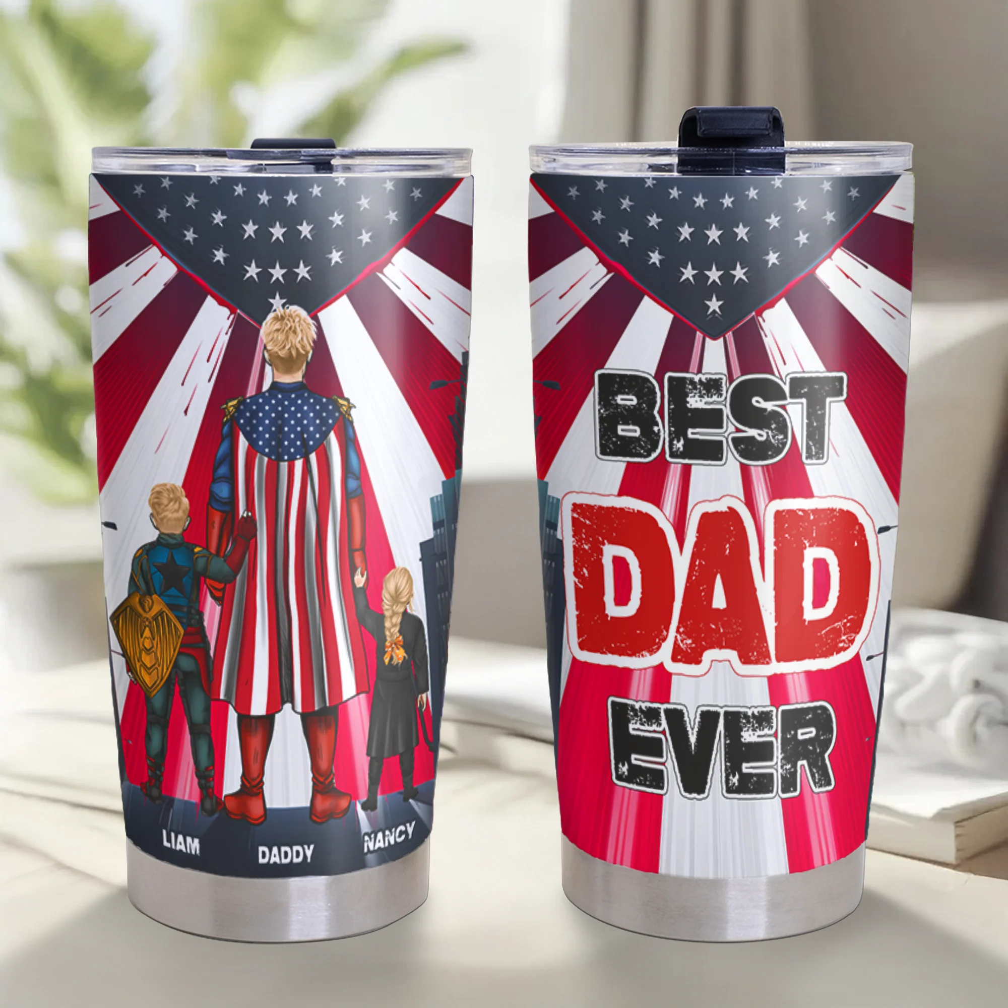 Super Hero Best Dad Ever Red Pattern - Personalized Stainless Steel Tumbler - Gift For Dad , Father's Day | CL02 NA94