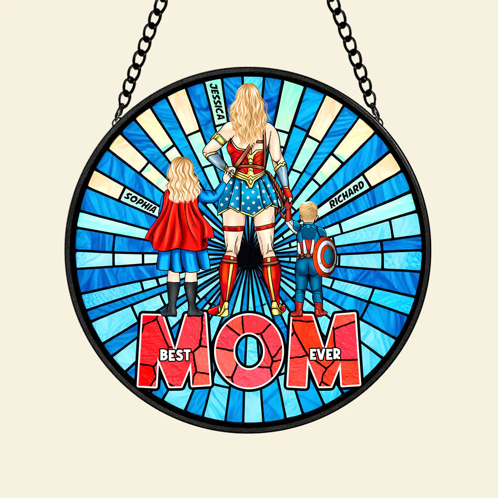 Super Hero Mom My Best Protecter - Personalized Stained Glass Window Hanging Suncatcher - Gift For Mom, Grandma, Mother's Day | CL02 NA94 - Image 4