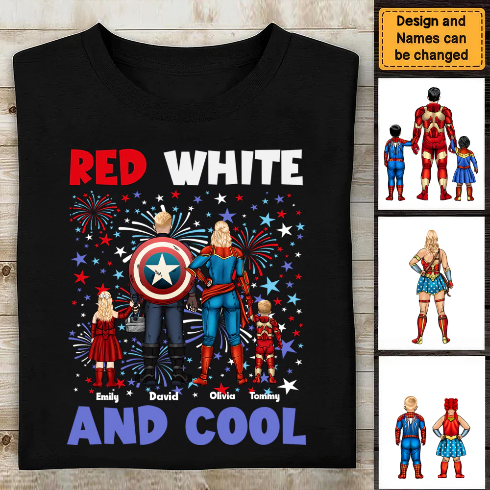 Super Hero Red White & Cool With 4Th Of July Pattern - Personalized T-shirt - Patriotic Gift For Family | CL02.Ver4 HN02 - Image 2