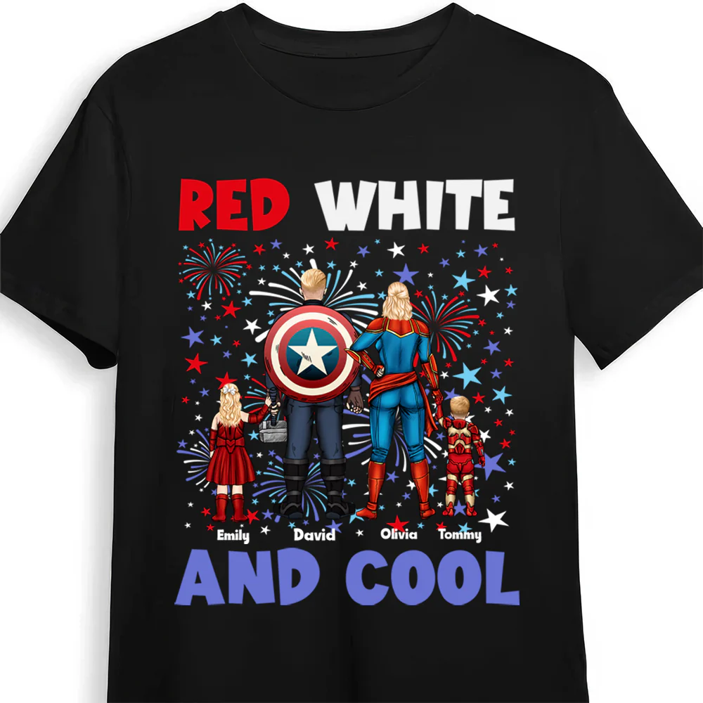 Super Hero Red White & Cool With 4Th Of July Pattern - Personalized T-shirt - Patriotic Gift For Family | CL02.Ver4 HN02 - Image 3