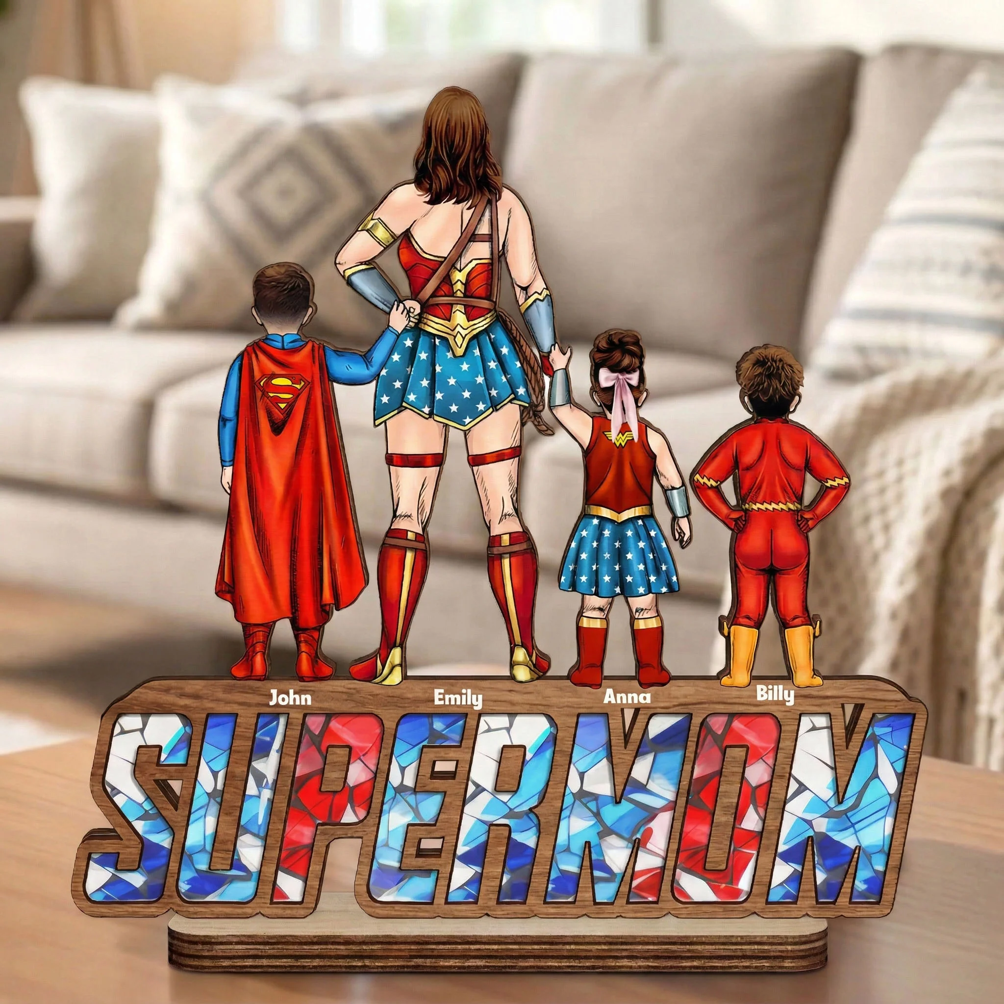 Super Hero Super Mom - Personalized Wooden Plaque - Gift For Mom, Grandma | CL02. HN02
