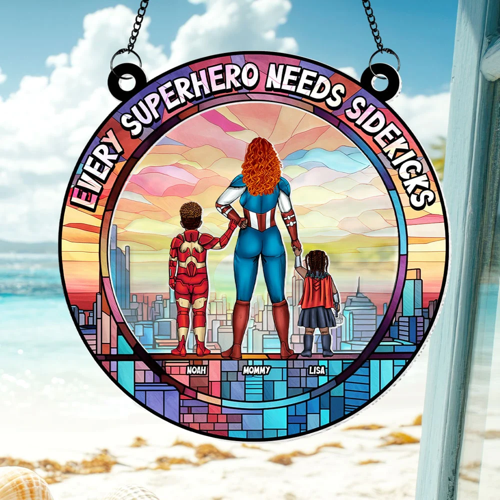 Supermom Best Mom & Her Sidekick - Gifts For Mom - Personalized Window Hanging Suncatcher | CL02.Ver4 - Image 2