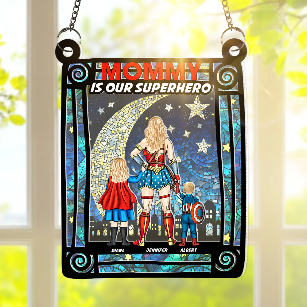 Supermom & Little Heroes - Gifts For Mom - Personalized Window Hanging Suncatcher | CL02.Ver4