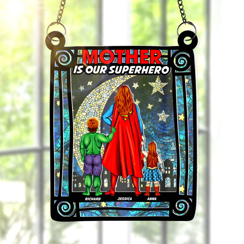 Supermom & Little Heroes - Gifts For Mom - Personalized Window Hanging Suncatcher | CL02.Ver4 - Image 2