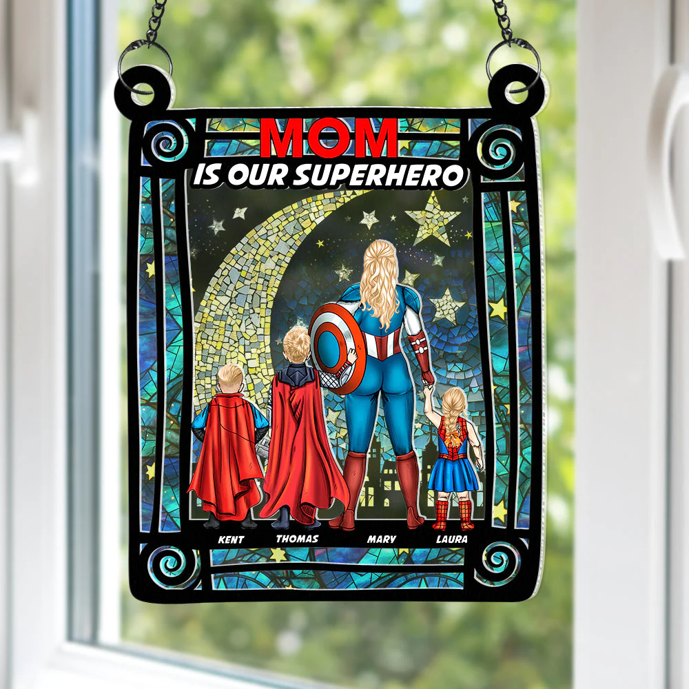 Supermom & Little Heroes - Gifts For Mom - Personalized Window Hanging Suncatcher | CL02.Ver4 - Image 3