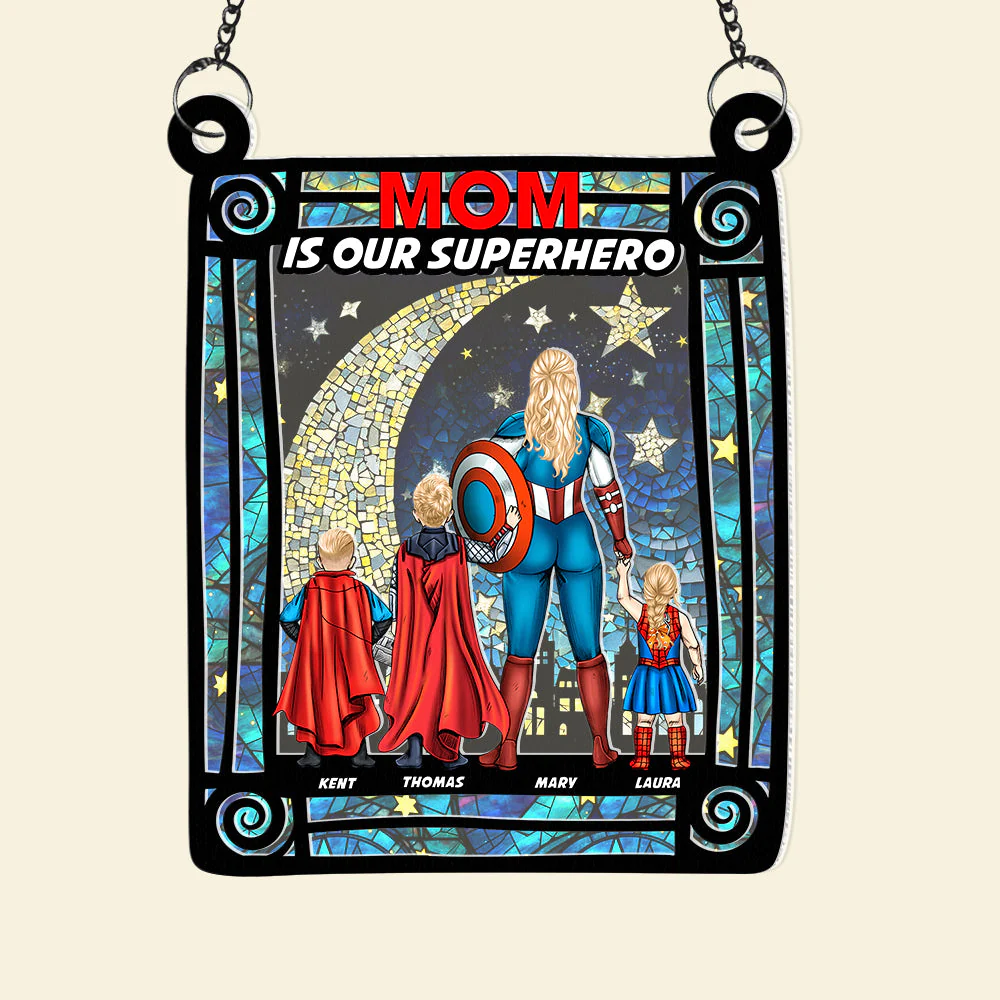 Supermom & Little Heroes - Gifts For Mom - Personalized Window Hanging Suncatcher | CL02.Ver4 - Image 4