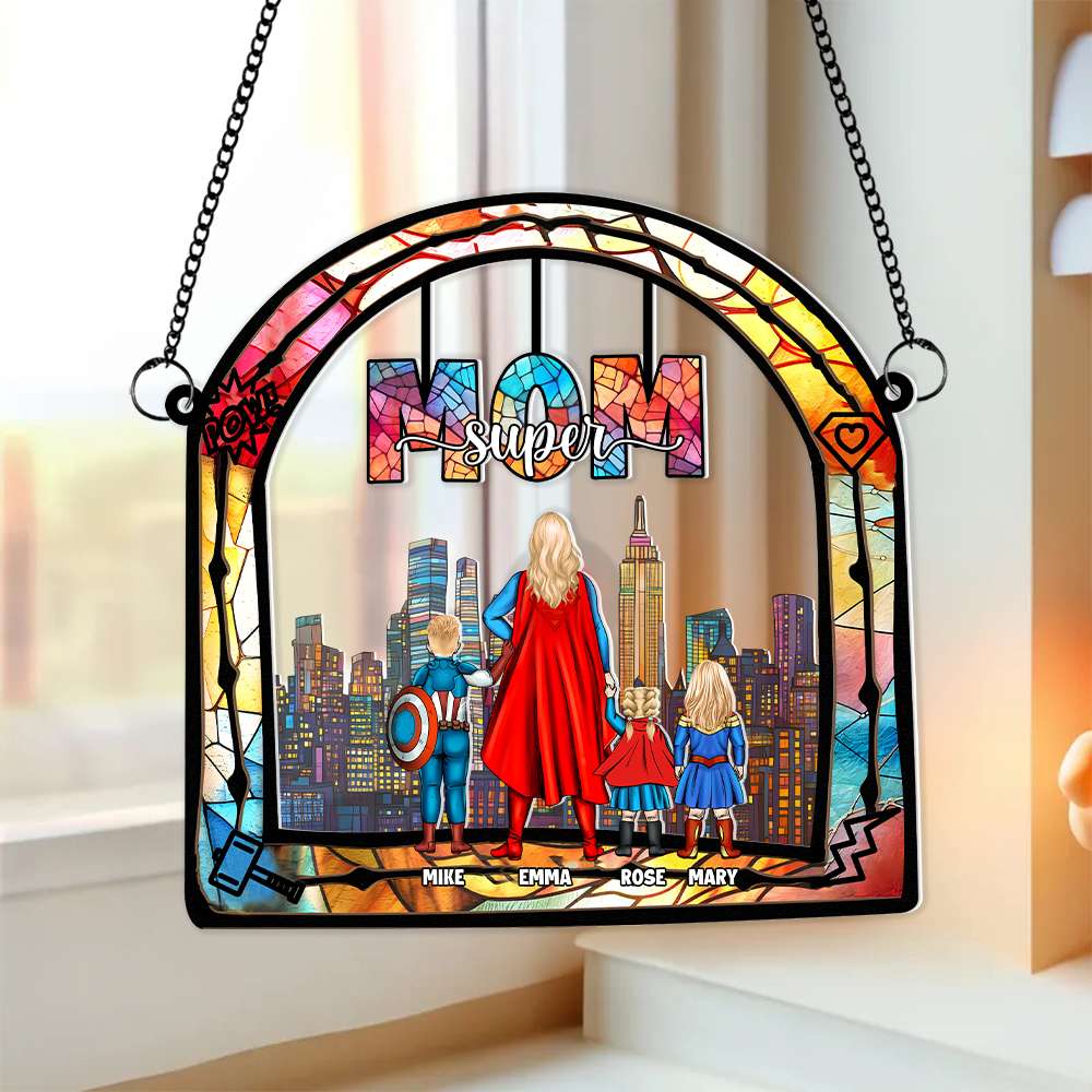 Supermom & Little Heroes - Gifts For Mom - Personalized Window Hanging Suncatcher | CL02.Ver4