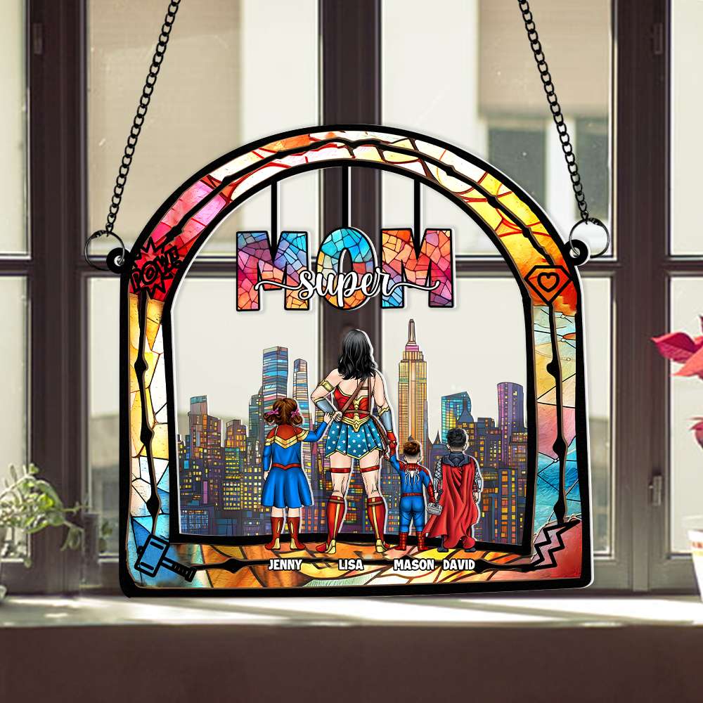 Supermom & Little Heroes - Gifts For Mom - Personalized Window Hanging Suncatcher | CL02.Ver4 - Image 2