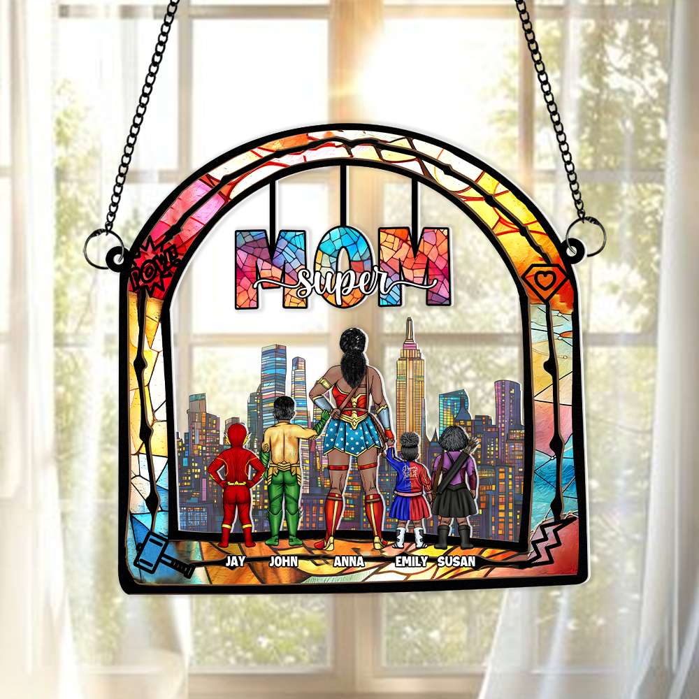 Supermom & Little Heroes - Gifts For Mom - Personalized Window Hanging Suncatcher | CL02.Ver4 - Image 3