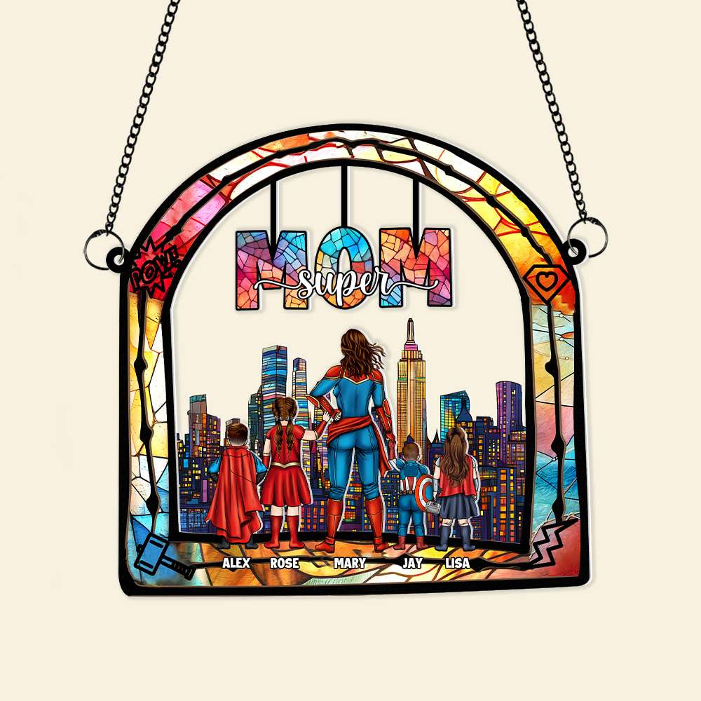 Supermom & Little Heroes - Gifts For Mom - Personalized Window Hanging Suncatcher | CL02.Ver4 - Image 4