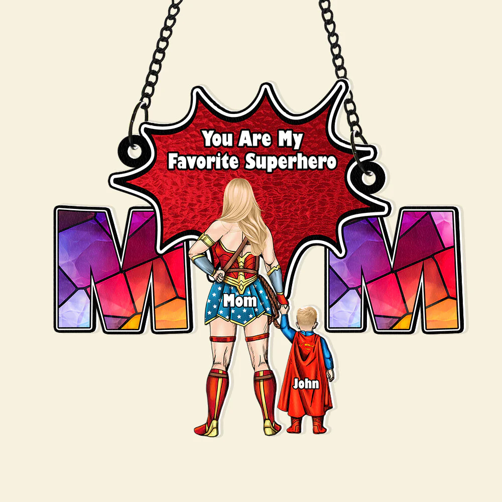 Supermom & Little Heroes - Gifts For Mom - Personalized Window Hanging Suncatcher | CL02.Ver4 - Image 4