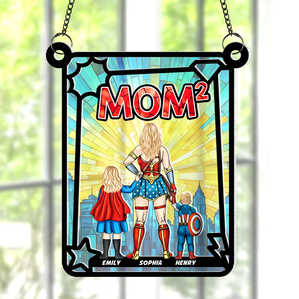 Supermom & Little Heroes - Gifts For Mom - Personalized Window Hanging Suncatcher | CL02.Ver4