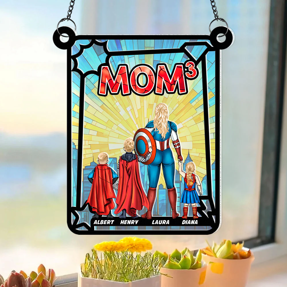 Supermom & Little Heroes - Gifts For Mom - Personalized Window Hanging Suncatcher | CL02.Ver4 - Image 2