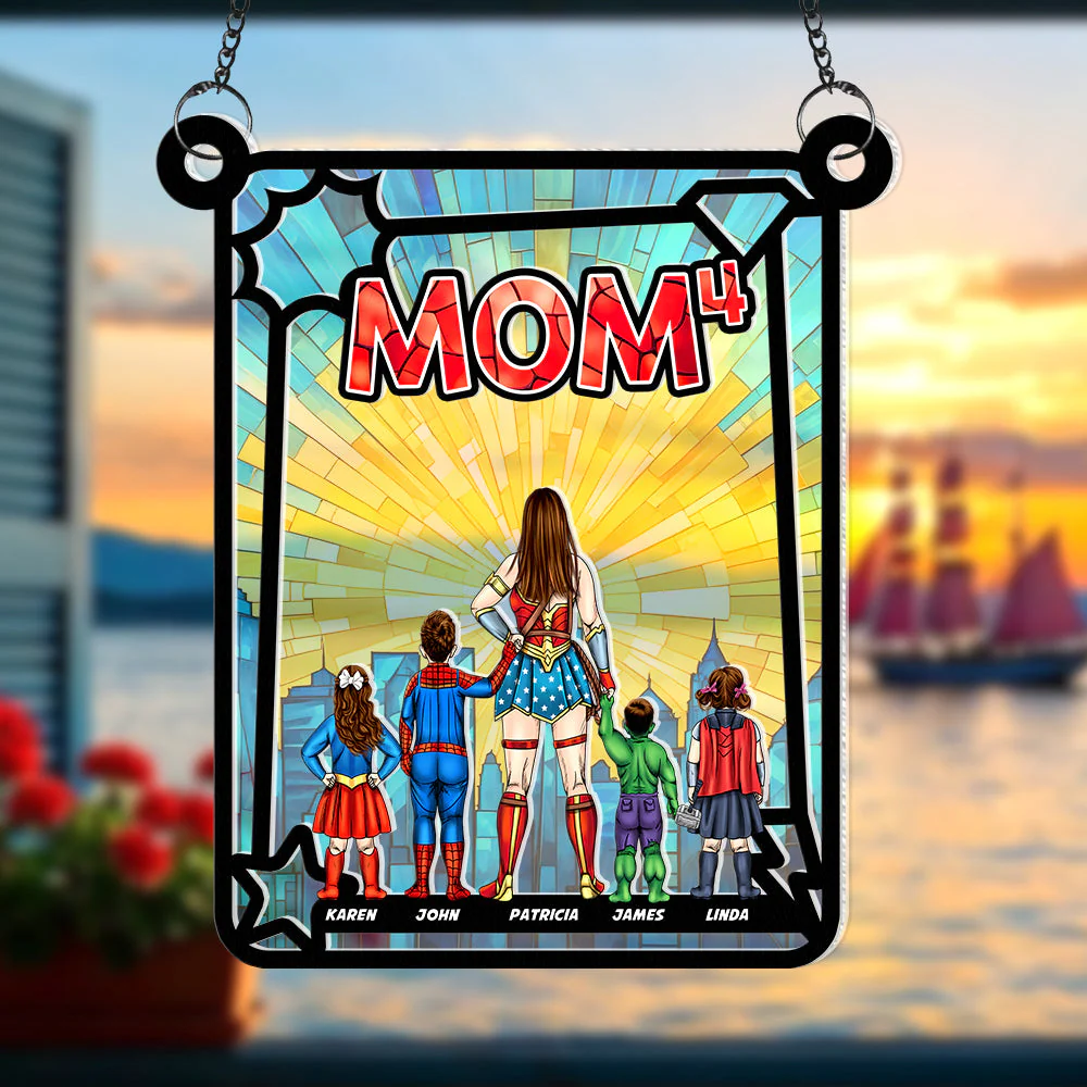 Supermom & Little Heroes - Gifts For Mom - Personalized Window Hanging Suncatcher | CL02.Ver4 - Image 3