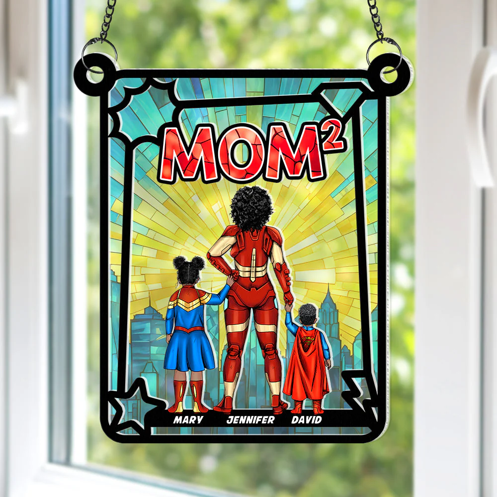 Supermom & Little Heroes - Gifts For Mom - Personalized Window Hanging Suncatcher | CL02.Ver4 - Image 4