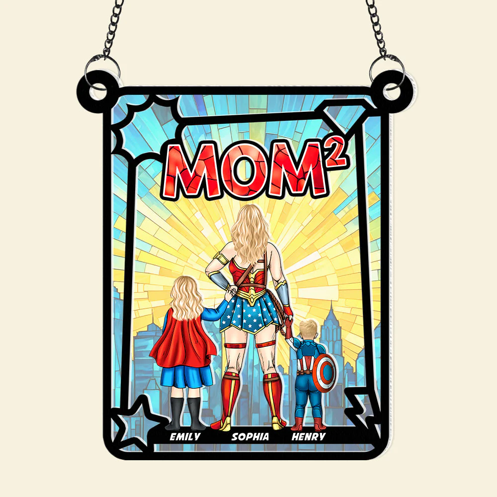 Supermom & Little Heroes - Gifts For Mom - Personalized Window Hanging Suncatcher | CL02.Ver4 - Image 5