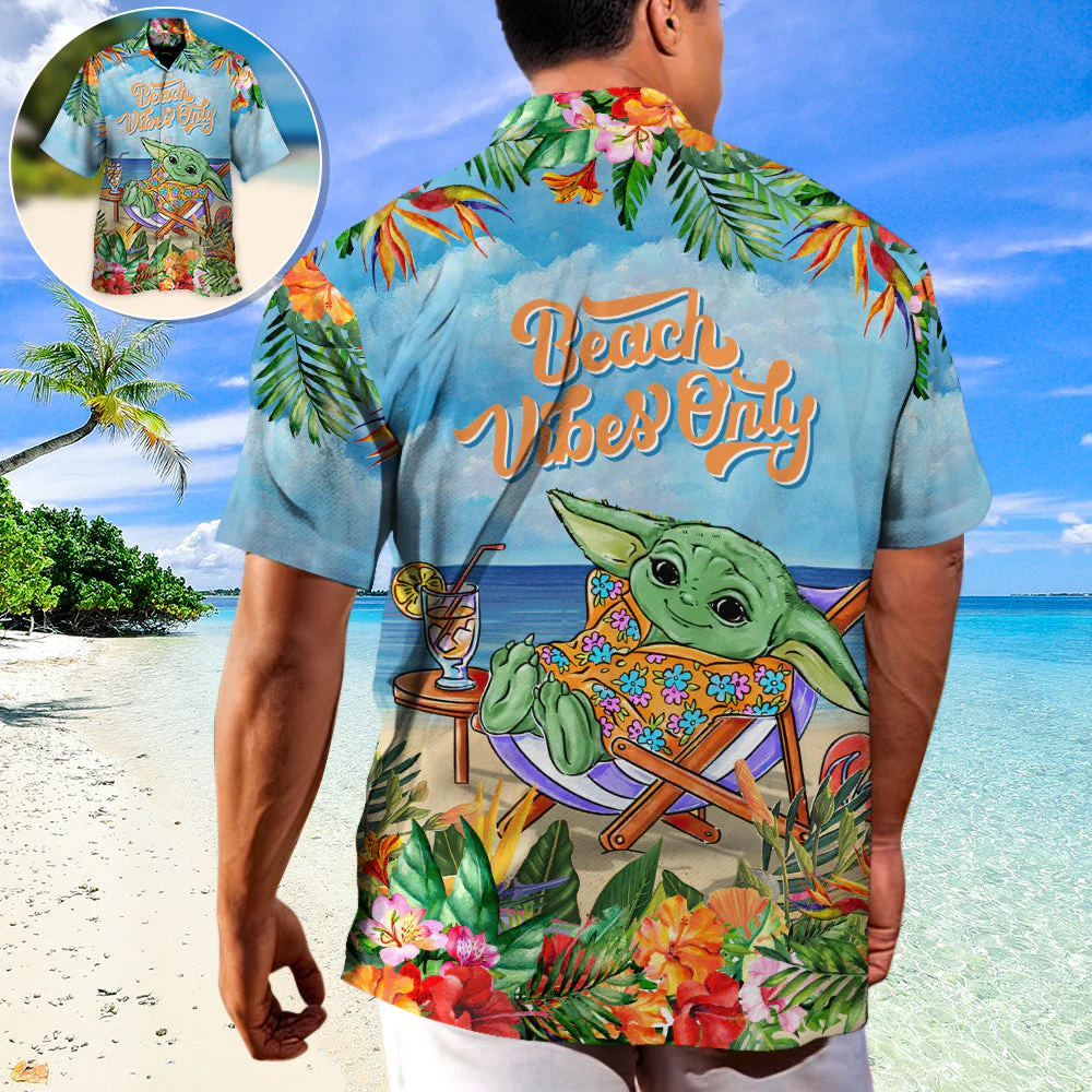 SW Cartoon Baby Yoda Beach Vibes Only - Hawaiian Shirt - Image 2