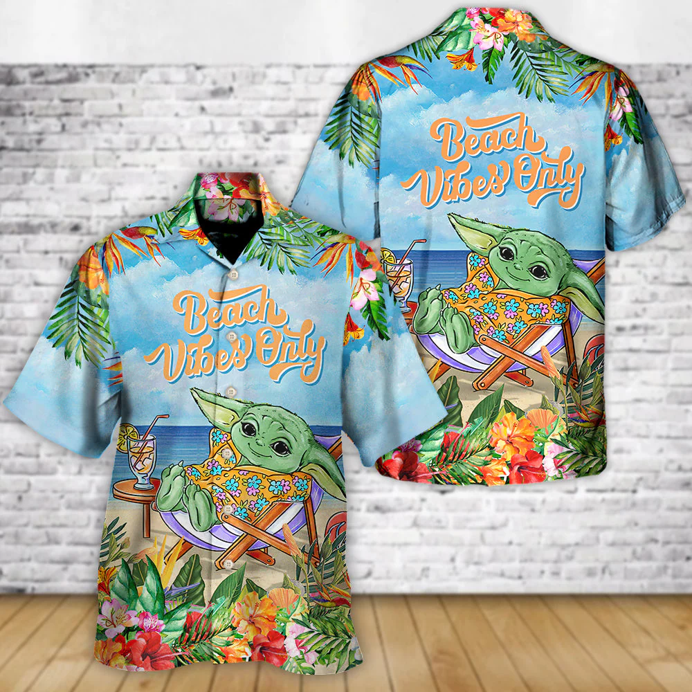 SW Cartoon Baby Yoda Beach Vibes Only - Hawaiian Shirt - Image 3
