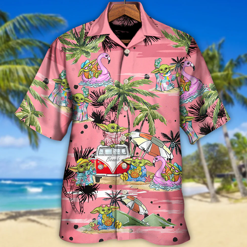 SW Cartoon Baby Yoda Pink - Hawaiian Shirt - Image 2