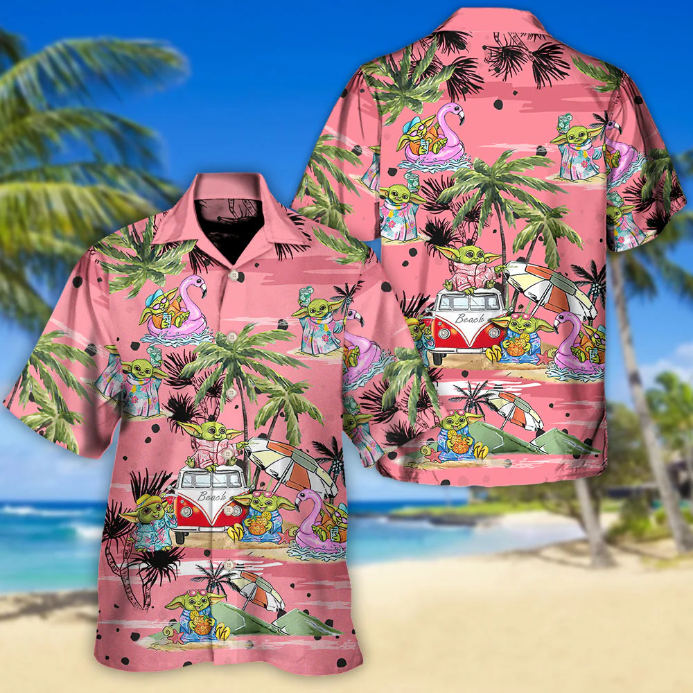SW Cartoon Baby Yoda Pink - Hawaiian Shirt - Image 3