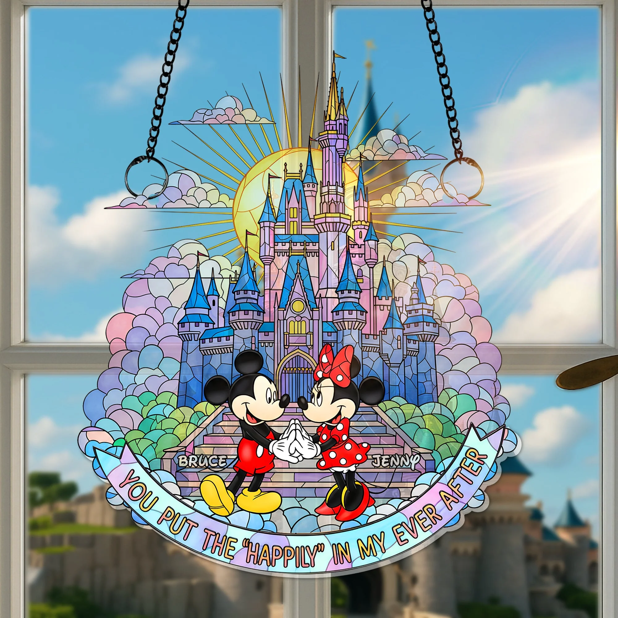 Sweet Couple Magic Mouse - Personalized Window Hanging Suncatcher - Gifts For Couples, Husband, Wife