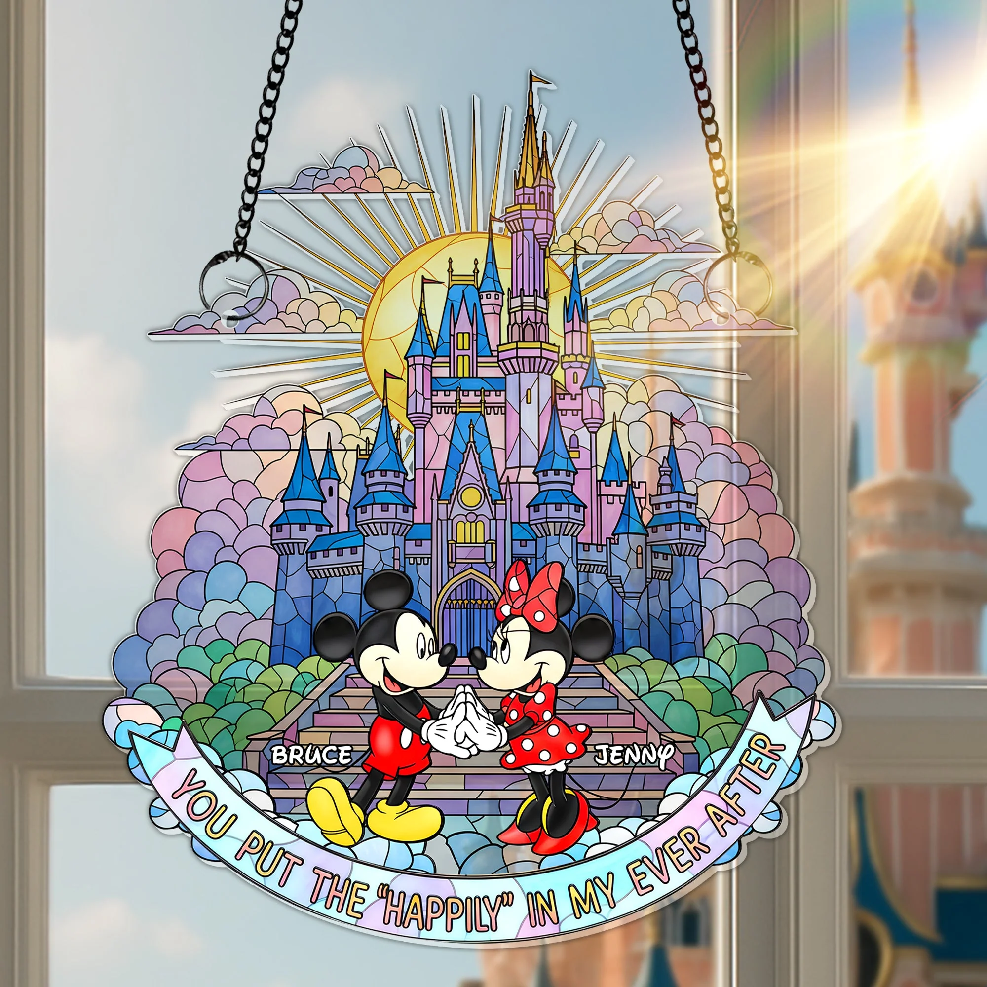 Sweet Couple Magic Mouse - Personalized Window Hanging Suncatcher - Gifts For Couples, Husband, Wife - Image 2