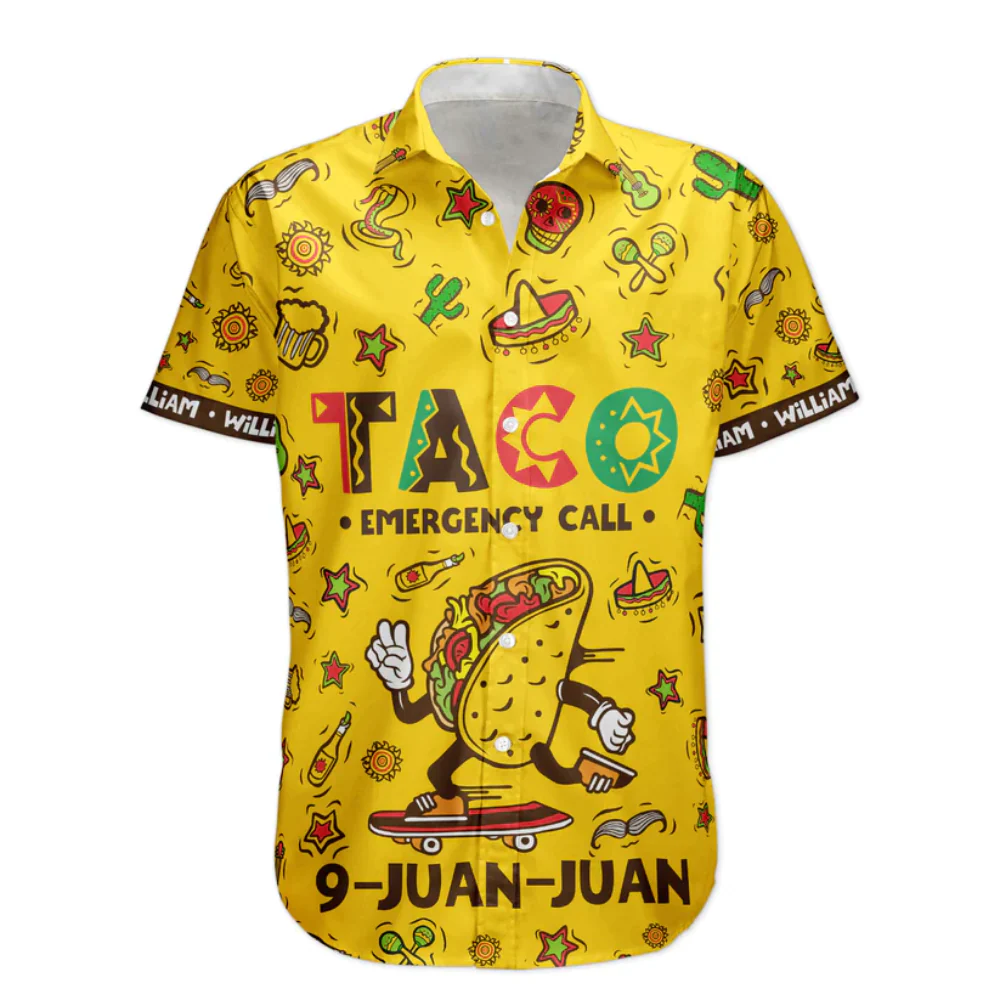 Taco Emergency Call 9-Juan-Juan Mexican - Personalized Hawaiian Shirt - Image 3