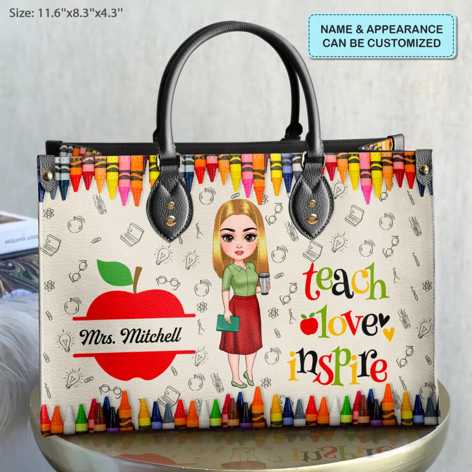 Teach Love Inspire Colorful - Personalized Leather Handbag - Gift For Teacher | CLTC01 HN02 - Image 2