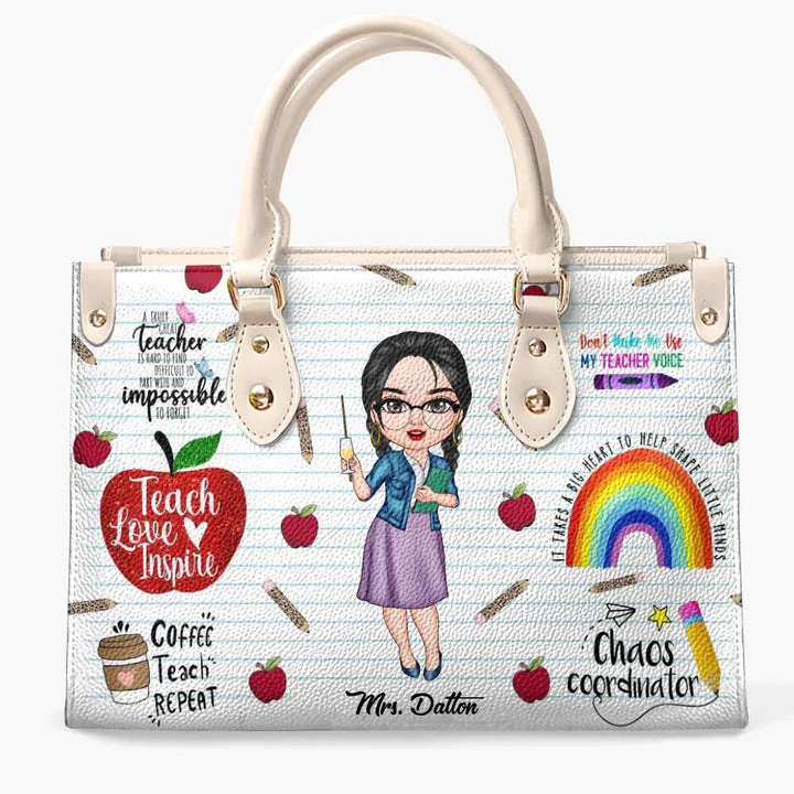 Teach Love Inspire Teacher - Personalized Leather Handbag - Gift For Teacher | CLTC01 HN02