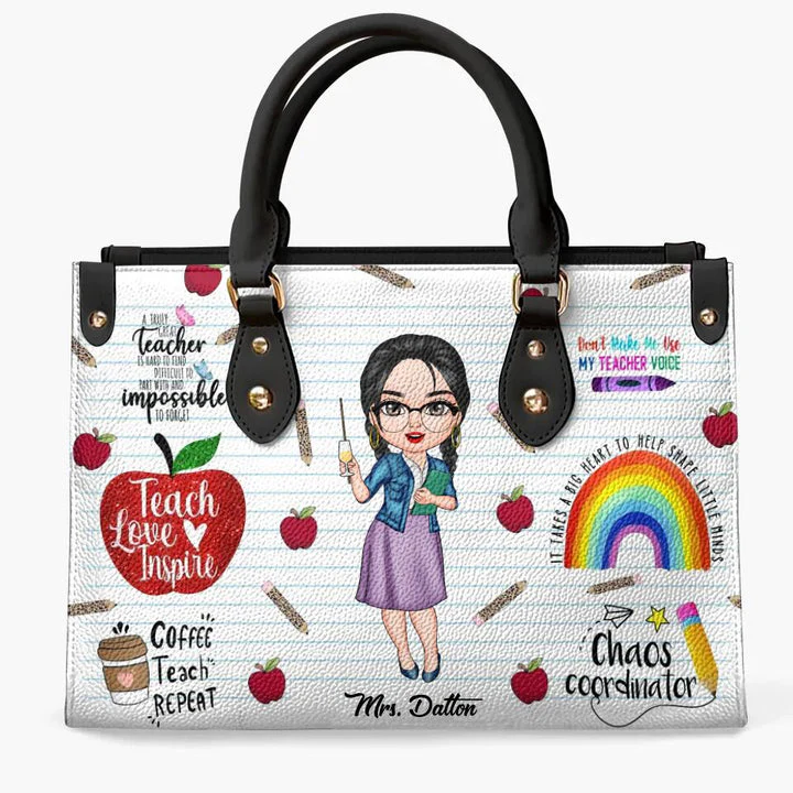 Teach Love Inspire Teacher - Personalized Leather Handbag - Gift For Teacher | CLTC01 HN02 - Image 2