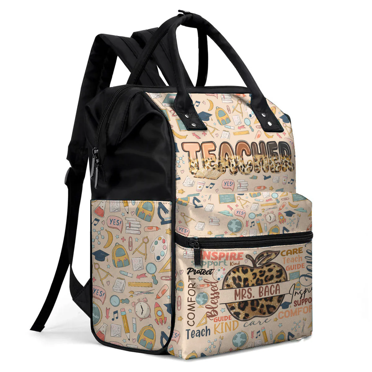 Teacher Apple Leopard Print - Personalized Duckbilled Backpack - Gift For Teacher | HH01 - Image 2