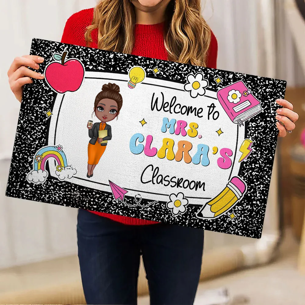 Teacher Composition Book Pattern - Personalized Doormat - Back To School Gift, First Day Of School, Classroom Decoration | CLTC01 - Image 2