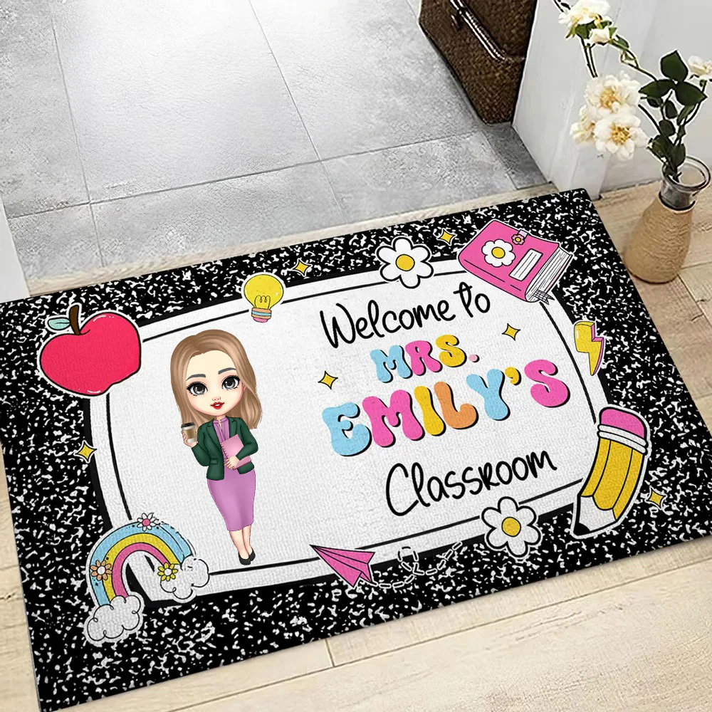 Teacher Composition Book Pattern - Personalized Doormat - Back To School Gift, First Day Of School, Classroom Decoration | CLTC01 - Image 3