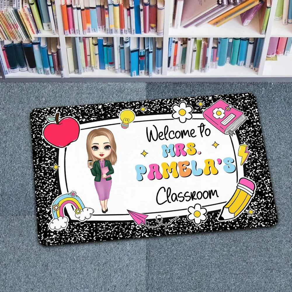 Teacher Composition Book Pattern - Personalized Doormat - Back To School Gift, First Day Of School, Classroom Decoration | CLTC01 - Image 7