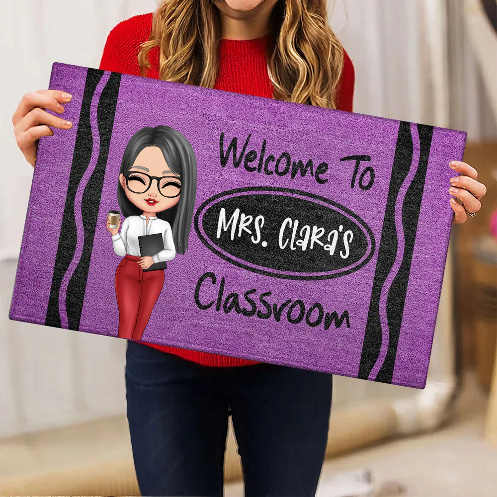 Teacher Crayon Welcome To Classroom - Personalized Doormat - Back To School Gift, Classroom Decoration | CLTC01 - Image 2
