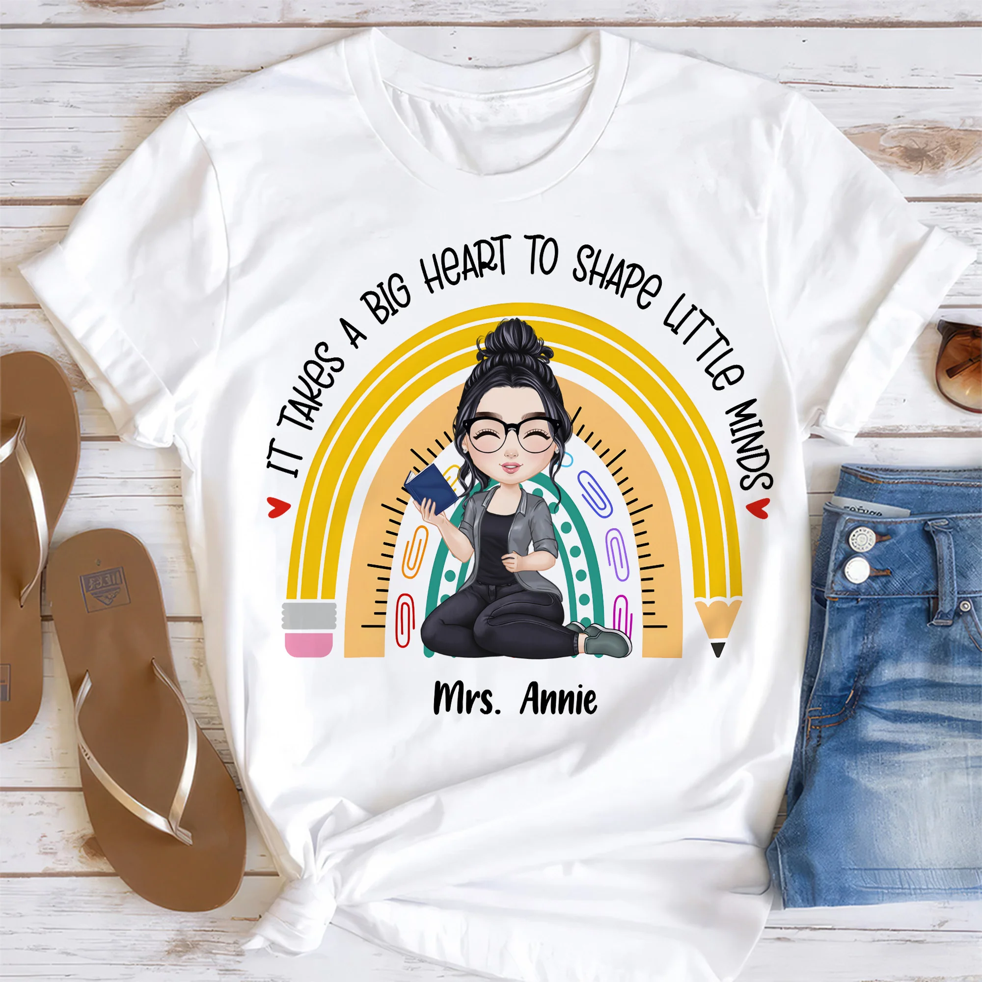 Teacher It Takes A Big Heart To Shape Little Minds - Personalized Shirt | CLTC04 TD118 - Image 3