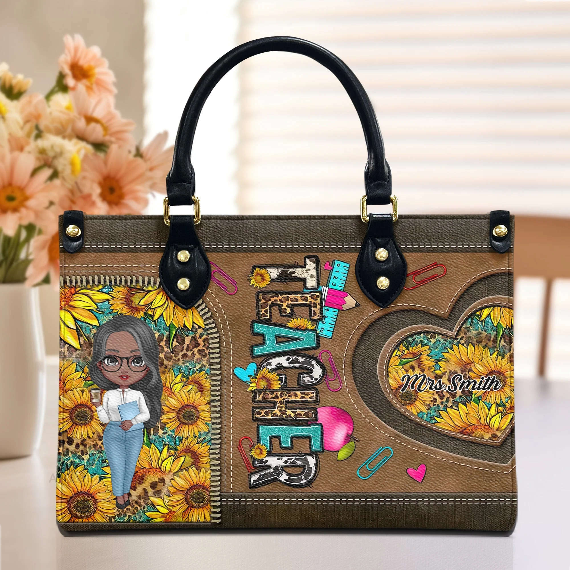 Teachers Change The World One Child At A Time - Teacher Personalized Custom Leather Handbag - Gift For Teacher | CLTC01 HD95